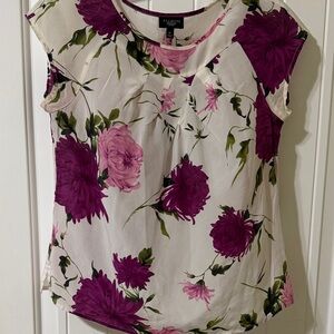 Talbots Purple Floral Women's Silk Blouse, lightweight, perfect for layering, 4p